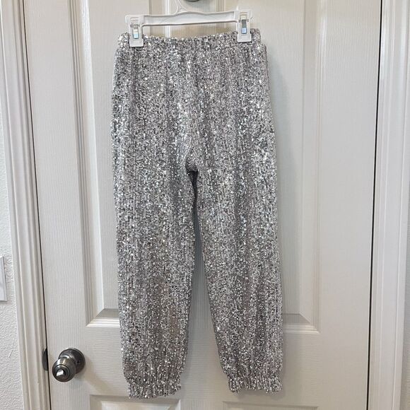 Art Class Silver Sequin Jogger Pants Elastic Waist Girls Size Medium 7-8 - Picture 9 of 12